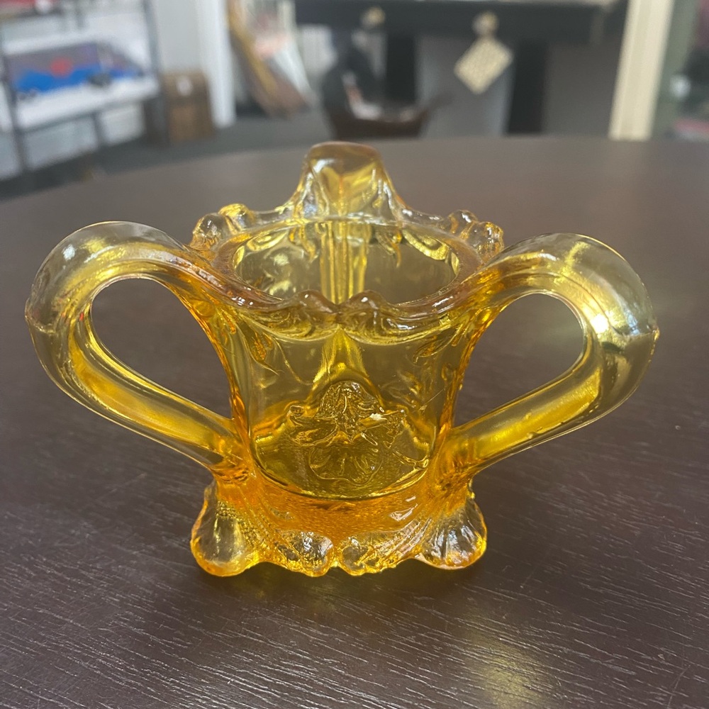 Vintage Kemple Amber glass Toothpick holder
